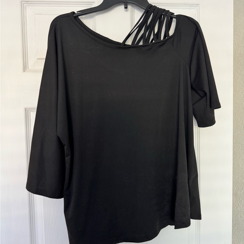 Black Strappy Shoulder Women's Top